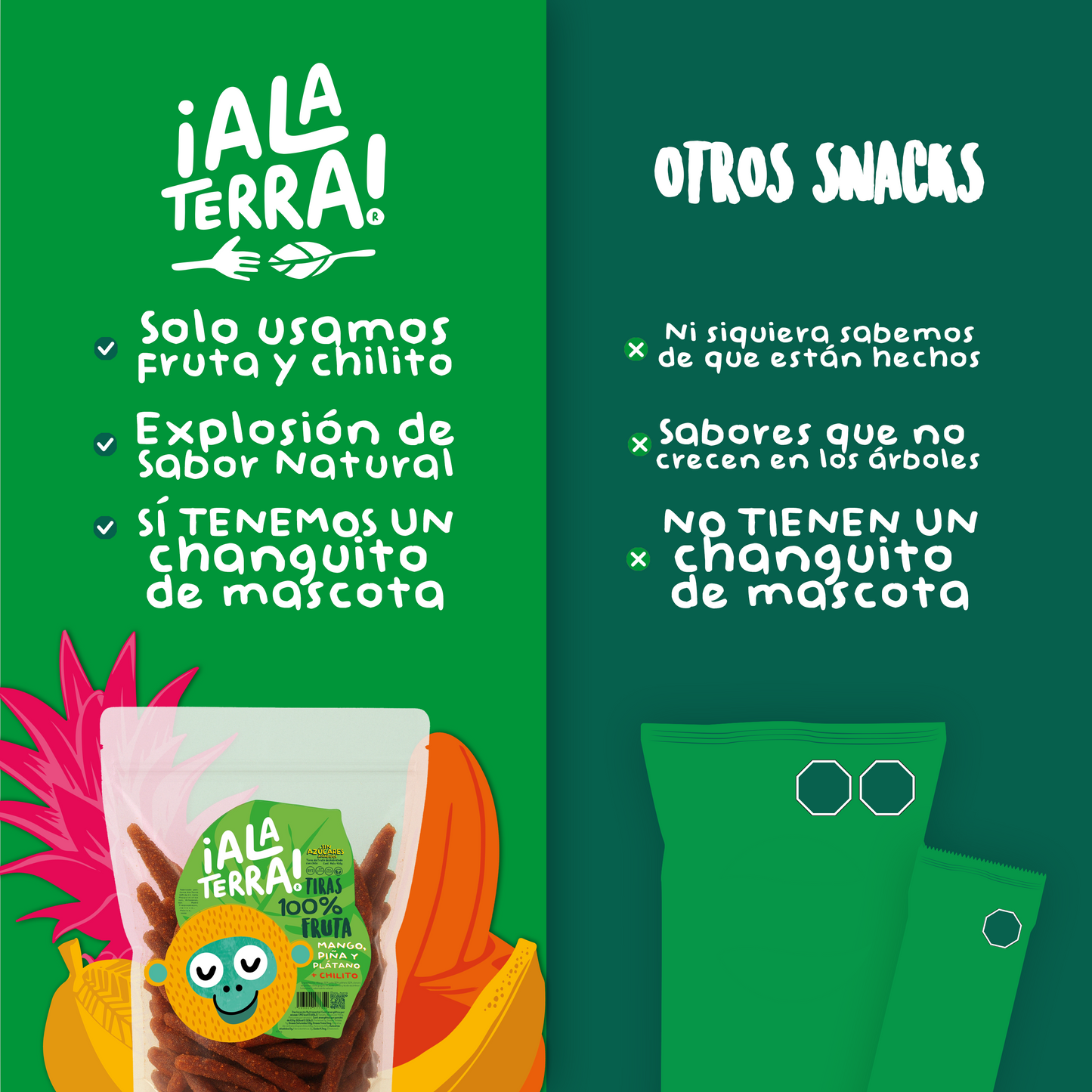 Tiras 100% Fruta de ¡Ala Terra! 2 Bolsas de 430g (c/u)