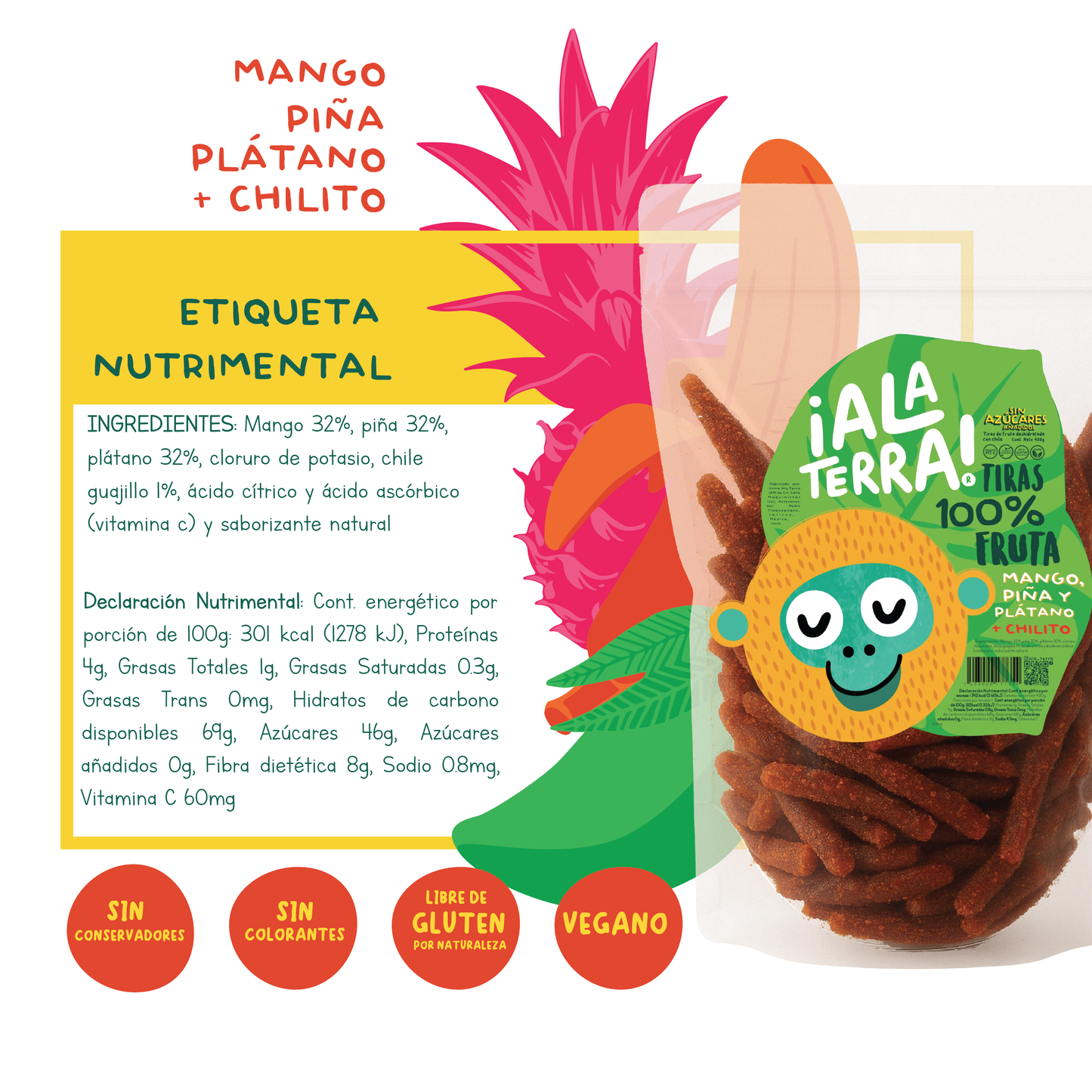 Tiras 100% Fruta de ¡Ala Terra! 2 Bolsas de 430g (c/u)