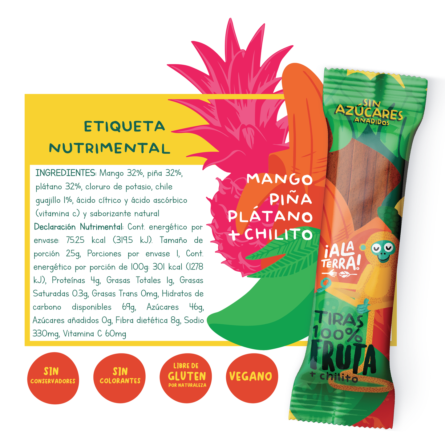 Tiras 100% Fruta de ¡Ala Terra! 18 piezas